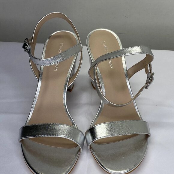 NEW STUART WEITZMAN Womens Sandals Silver Size 7.5 Dancer 75 Block Ankle Strap - Picture 3 of 8